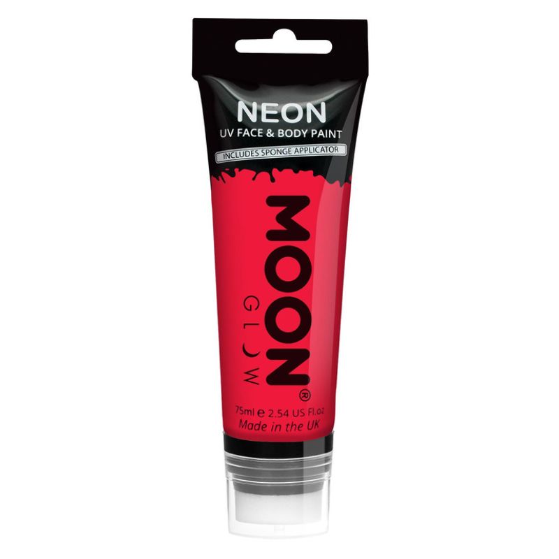 Moon Glow Supersize Intense Red Neon UV Face Paint with Sponge Applicator 75ml 1