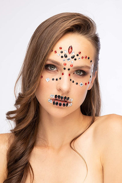 Moon Terror Face Jewels Day Of The Dead Adult Red Costume Make Up 3