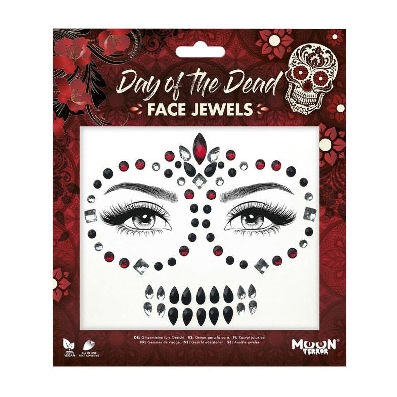 Moon Terror Face Jewels Day Of The Dead Adult Red Costume Make Up 1