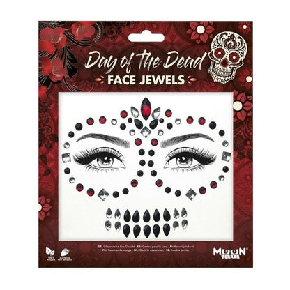 Moon Terror Face Jewels Day Of The Dead Adult Red Costume Make Up 1