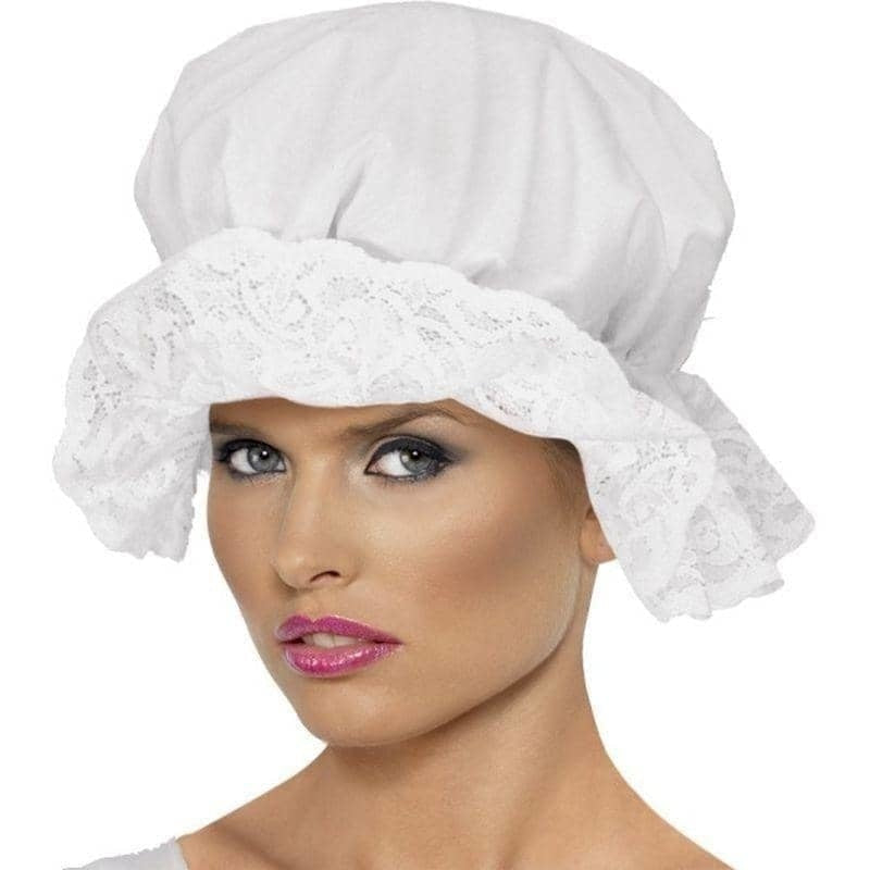 Mop Cap Adult White with Lace Trim Victorian Costume Hat Accessory 2