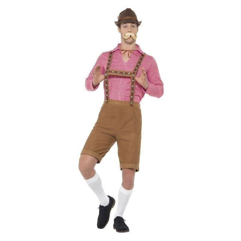 Mr Bavarian Costume Red Checked Shirt and Brown Lederhosen 1