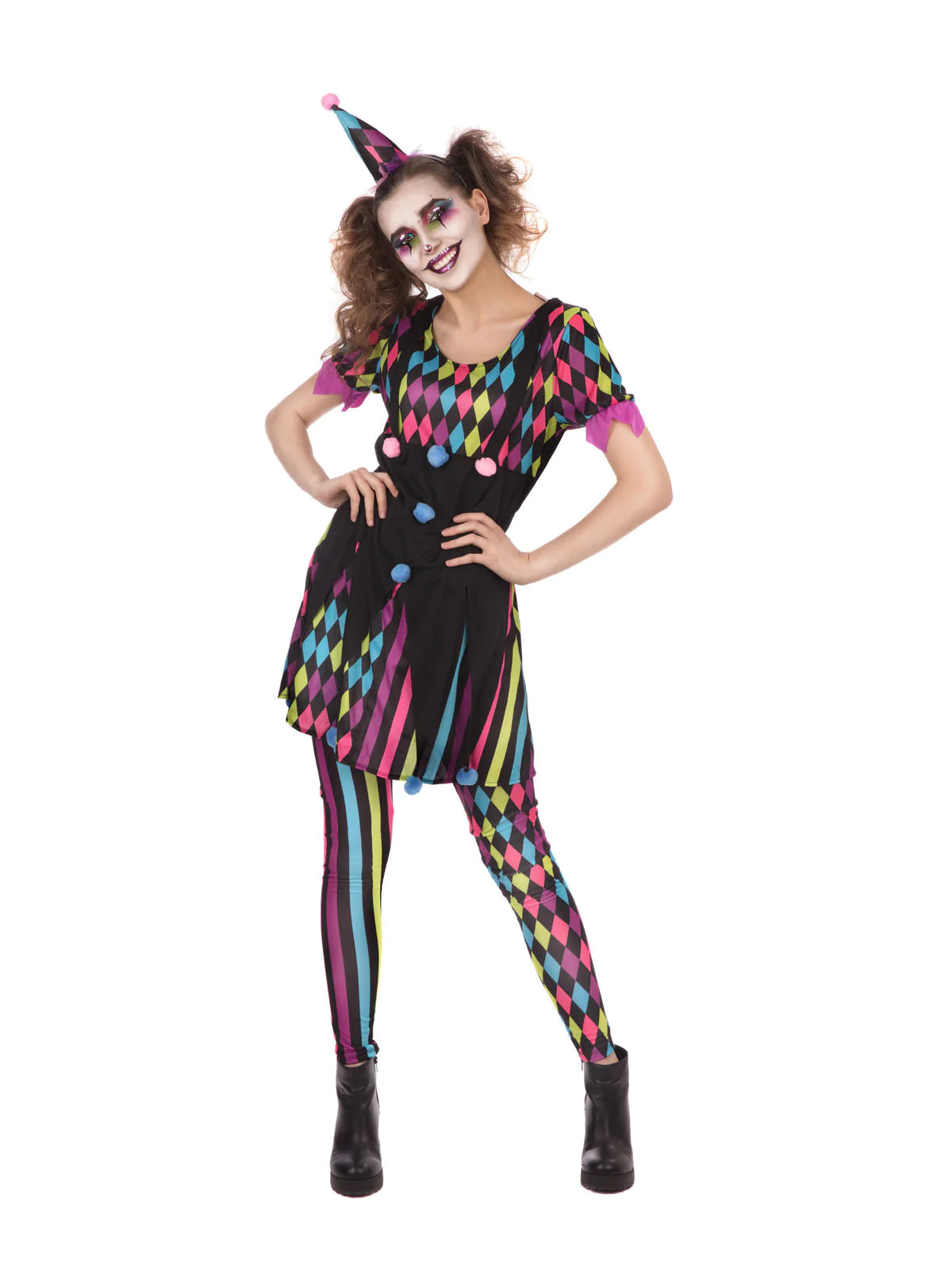 Mulitcolour Mischief Jester Clown Costume for Women 2