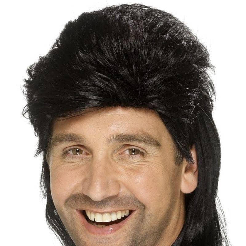 Mullet Wig Adult Black 80s Style_1