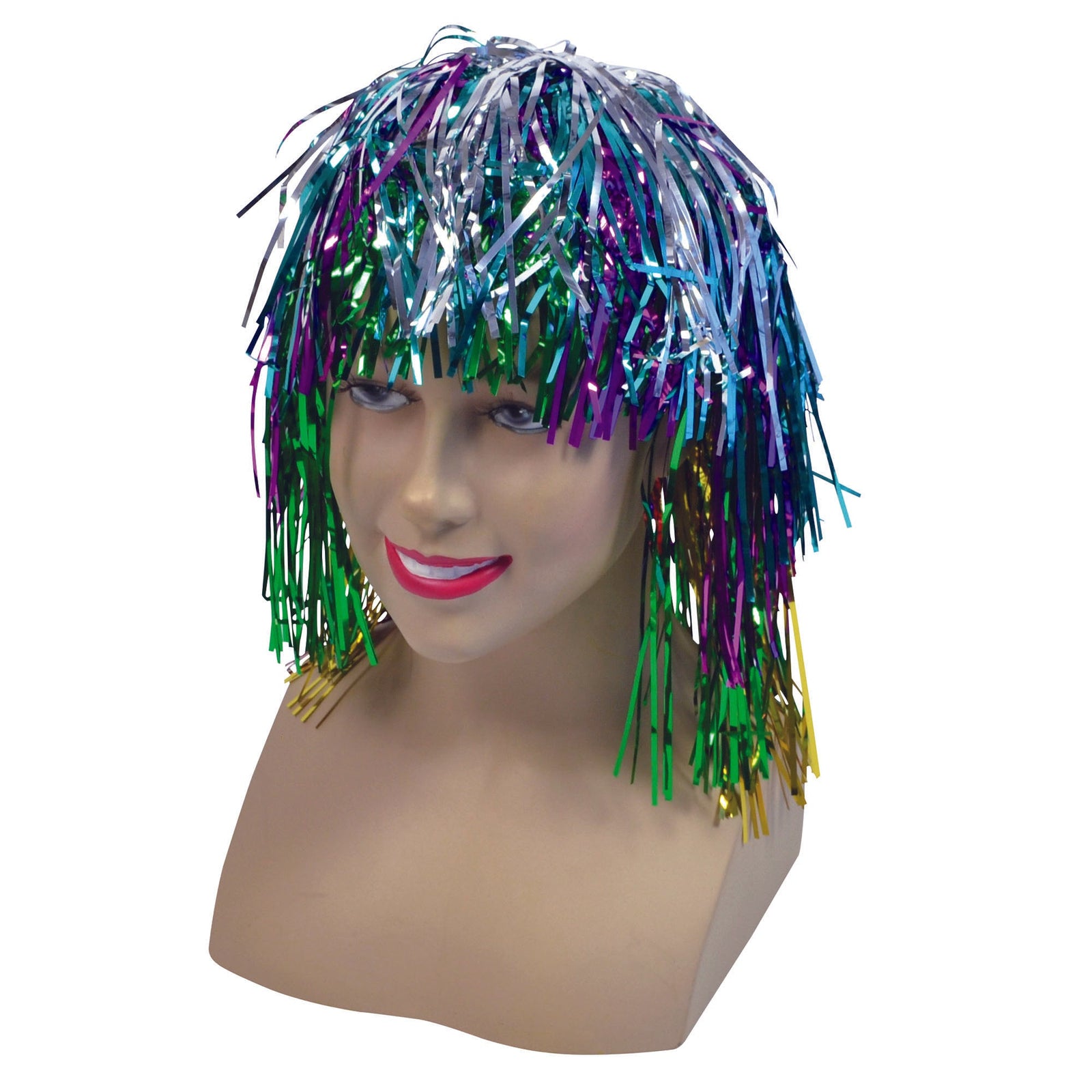 Multi Coloured Tinsel Wig Fringe Clown Hair 1