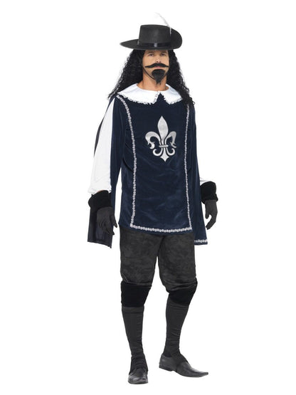 Musketeer Male Costume Adult Tabard Top Hat Blue 4