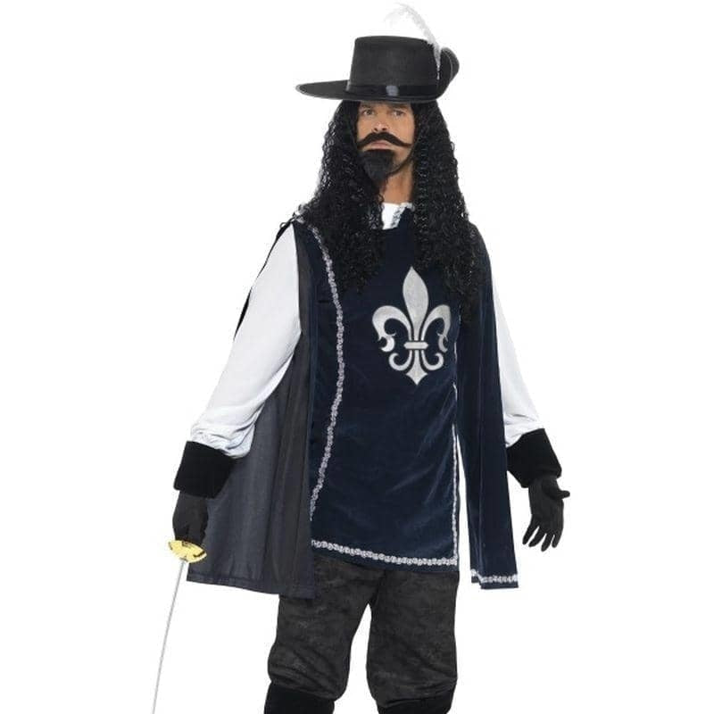 Musketeer Male Costume Adult Tabard Top Hat Blue 1