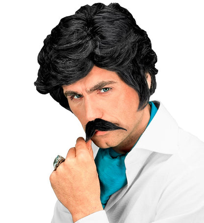Playboy Wig With Moustache Black - In Box