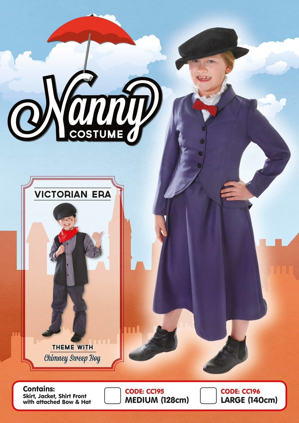 Size Chart Nanny Childrens Costume Mary Poppins McPhee Childs Outfit
