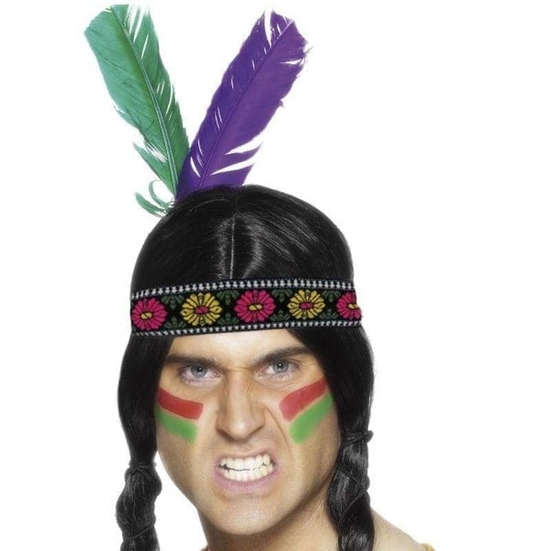 Native American Inspired Feathered Headband Adult Multi Coloured Costume Accessory 1