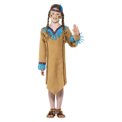 Native American Inspired Girl Costume Brown Dress and Headband 1