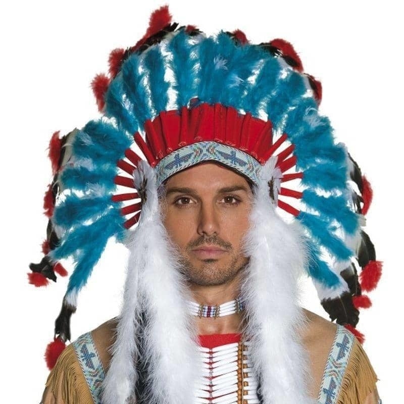 Native American Inspired Headdress Adult Blue Red White_1