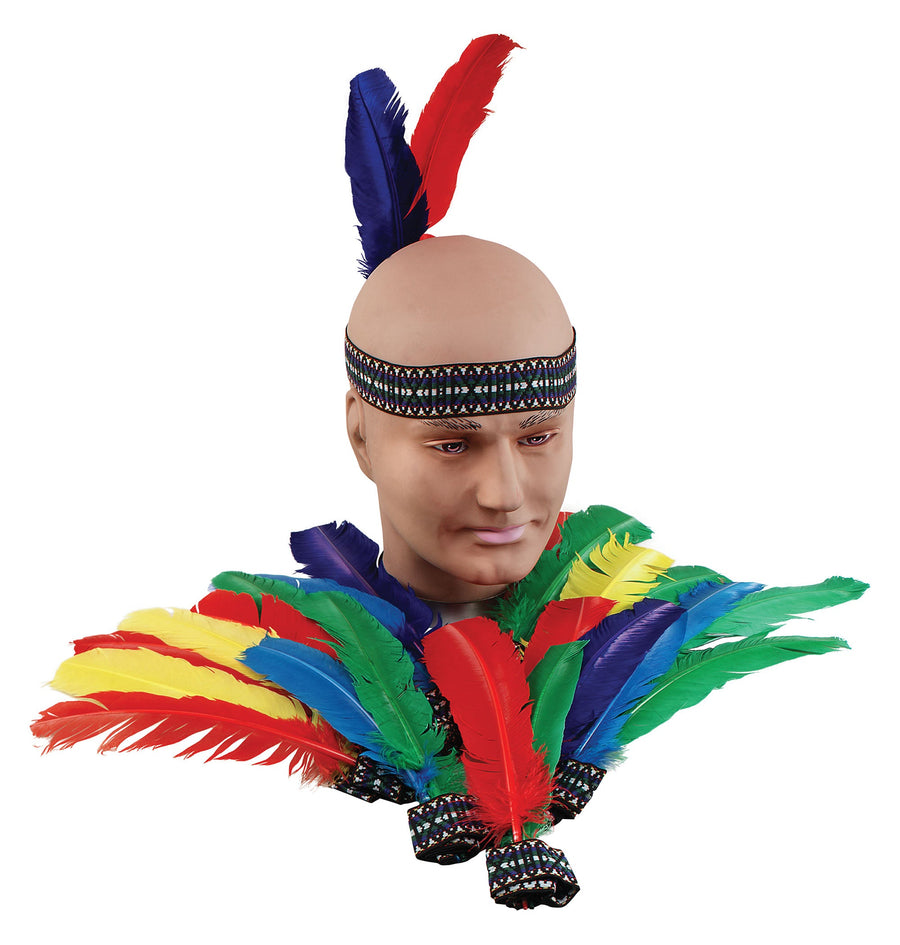 Native American Inspired Indian Headband 2 Feathers Costume Accessory_1