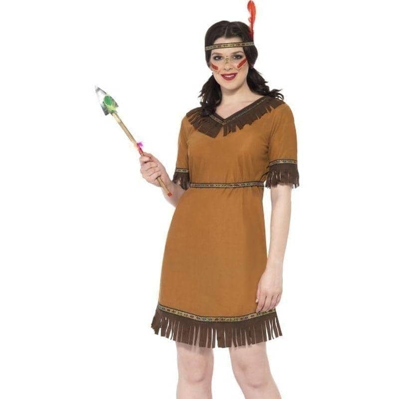 Native American Inspired Indian Maiden Costume Adult Brown Dress_1