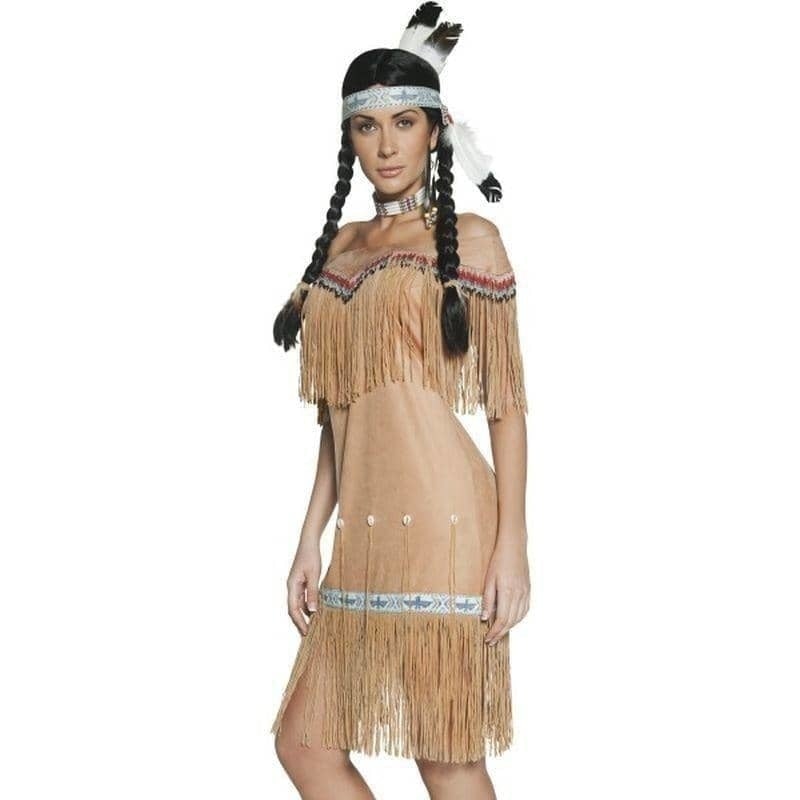 Native American Inspired Lady Costume Adult Beige Dress_2