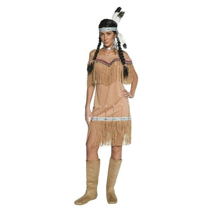 Native American Inspired Lady Costume Adult Beige Dress 3