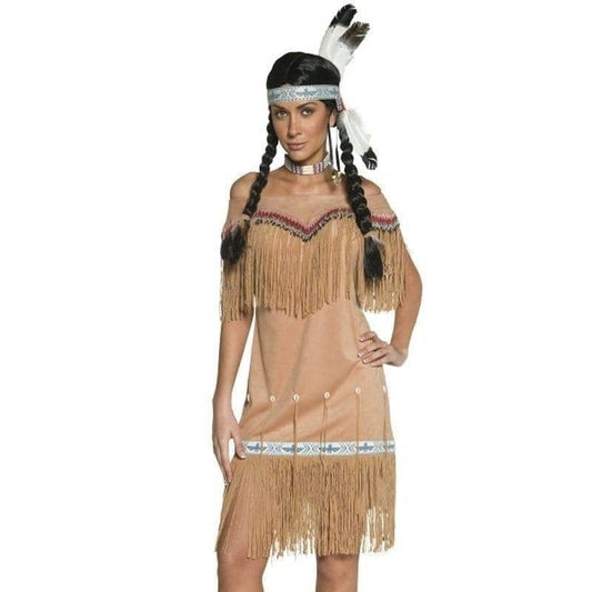 Native American Inspired Lady Costume Adult Beige Dress 1