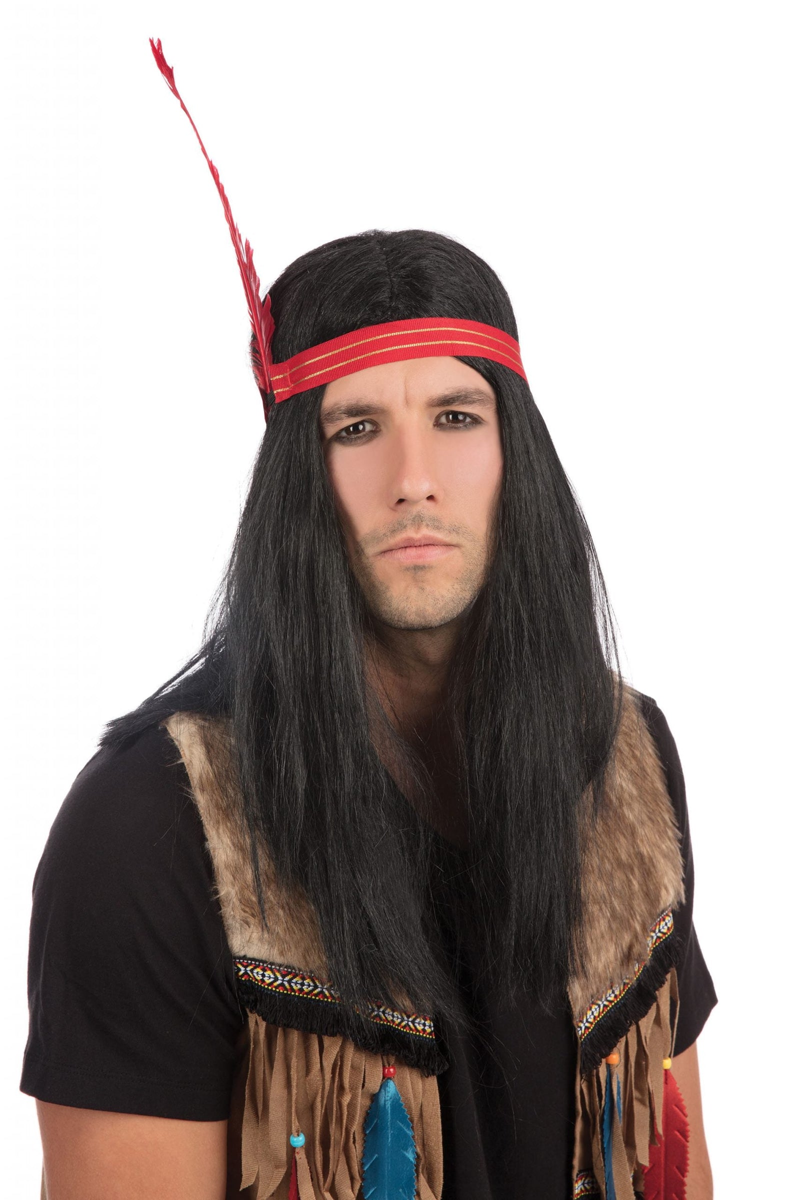Native American Inspired Mens Indian Man Wig Wigs Male Halloween Costume 1