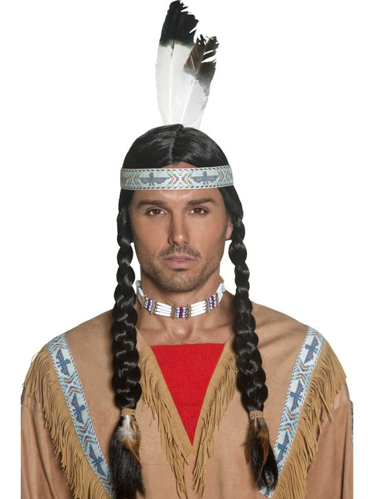 Native American Inspired Wig White Black Feather 2