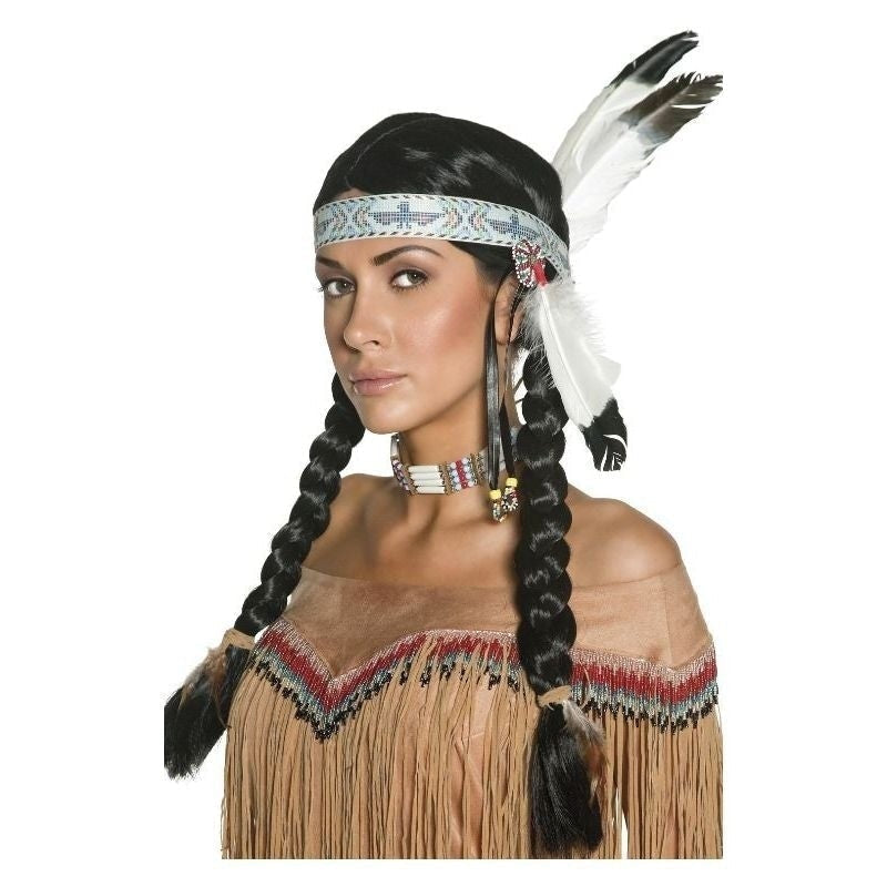 Native American Inspired Wig White Black Feather 3