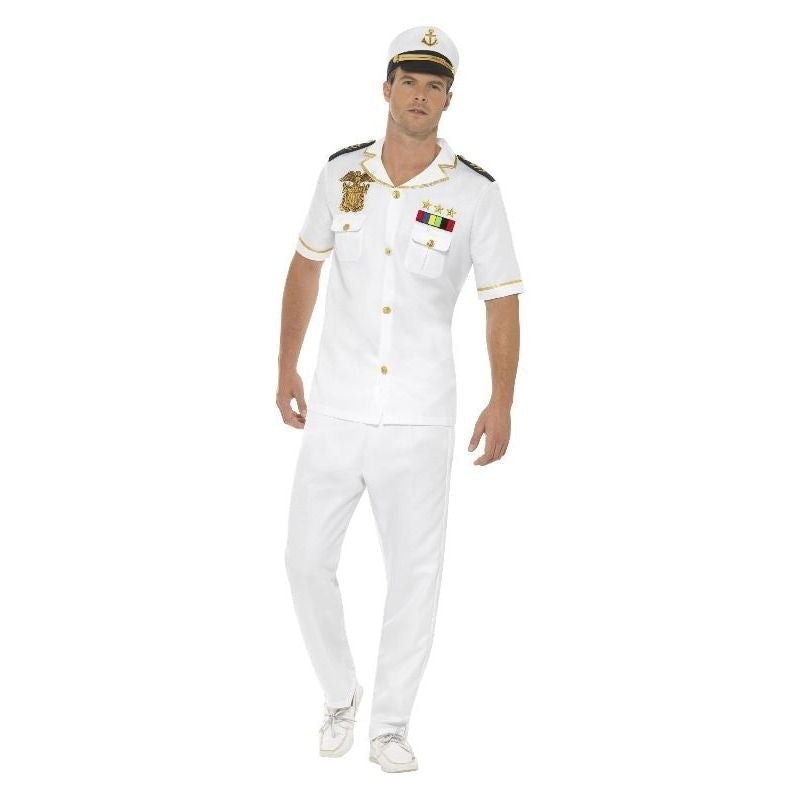 Naval Captain Costume Adult White Shirt Hat Trousers 1