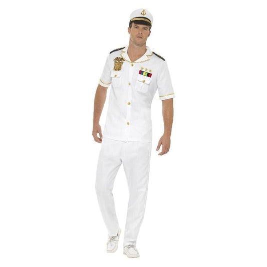 Naval Captain Costume Adult White Shirt Hat Trousers 1