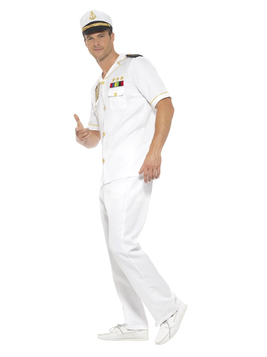 Naval Captain Costume Adult White Shirt Hat Trousers_3