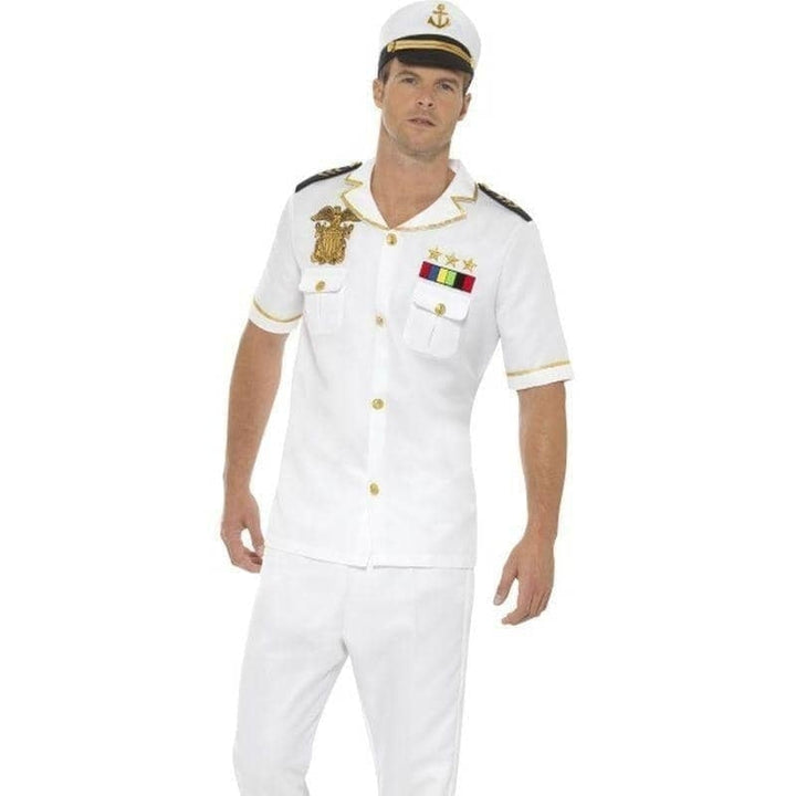 Naval Captain Costume Adult White Shirt Hat Trousers_1