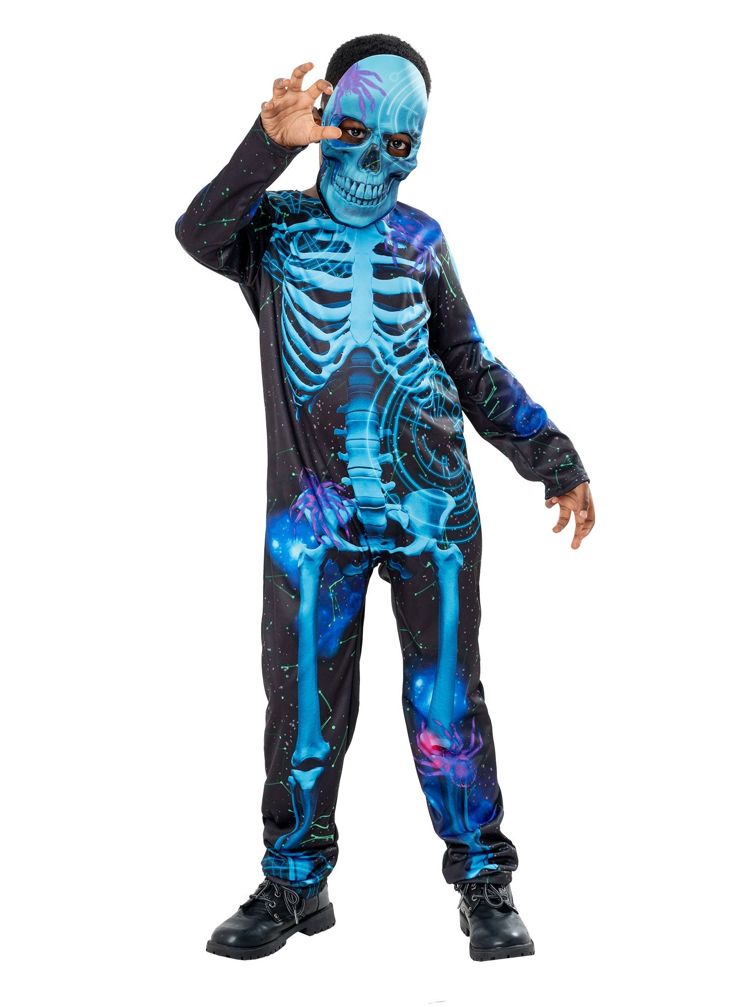 Neon Blue Skeleton Costume Boys 2