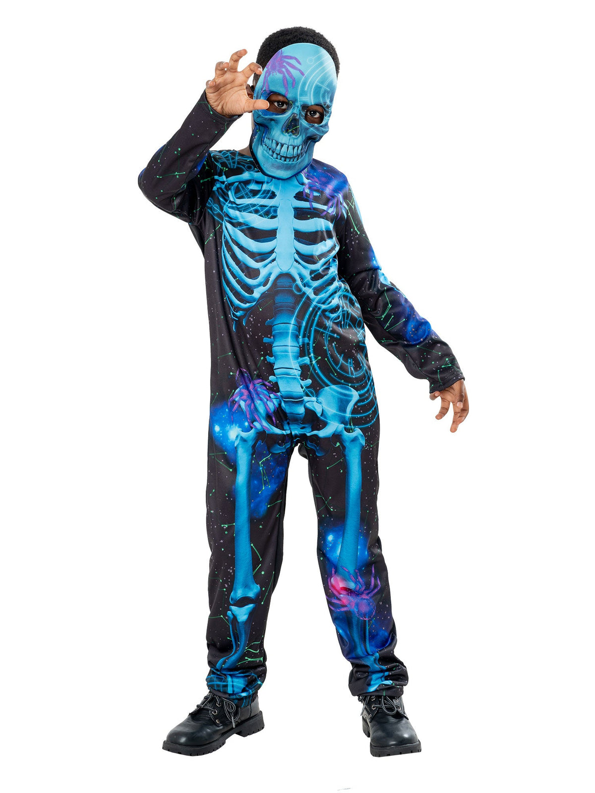 Neon Blue Skeleton Costume Boys 2