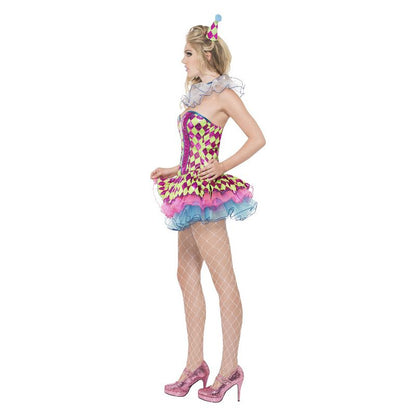 Neon Harlequin Clown Costume Pink Adult 3