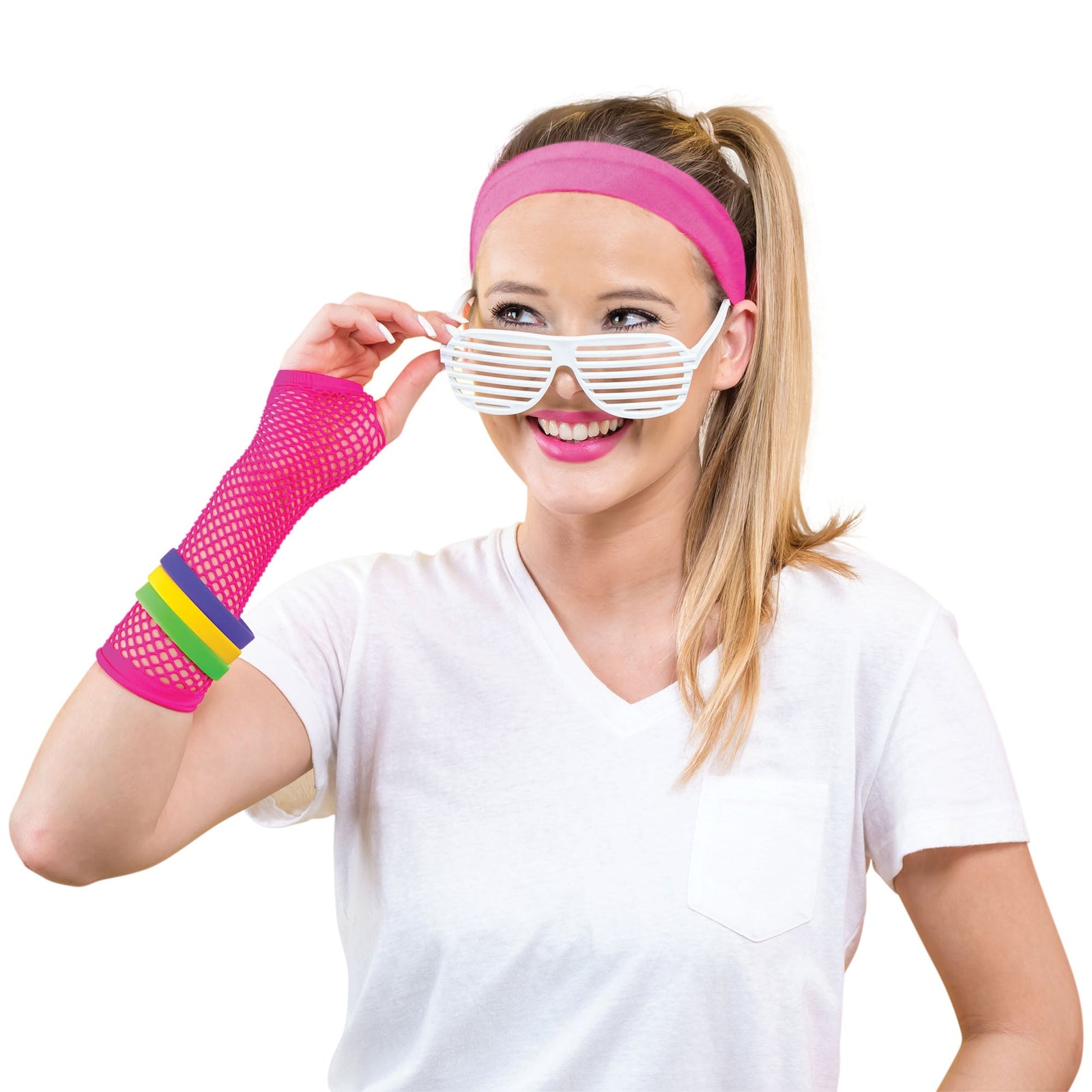 Neon Pink 80s Hairband Costume Accessory 1