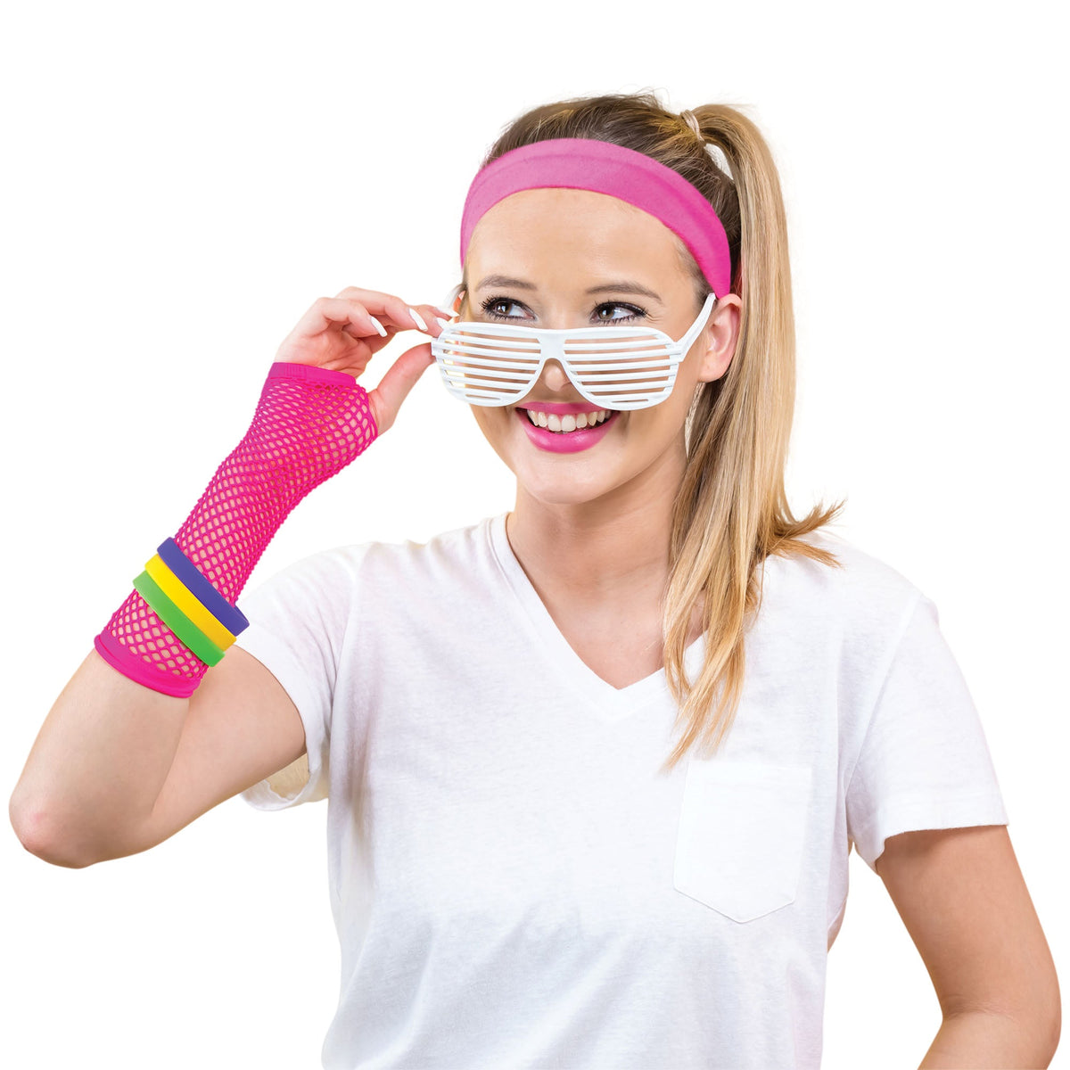 Neon Pink 80s Hairband Costume Accessory 1