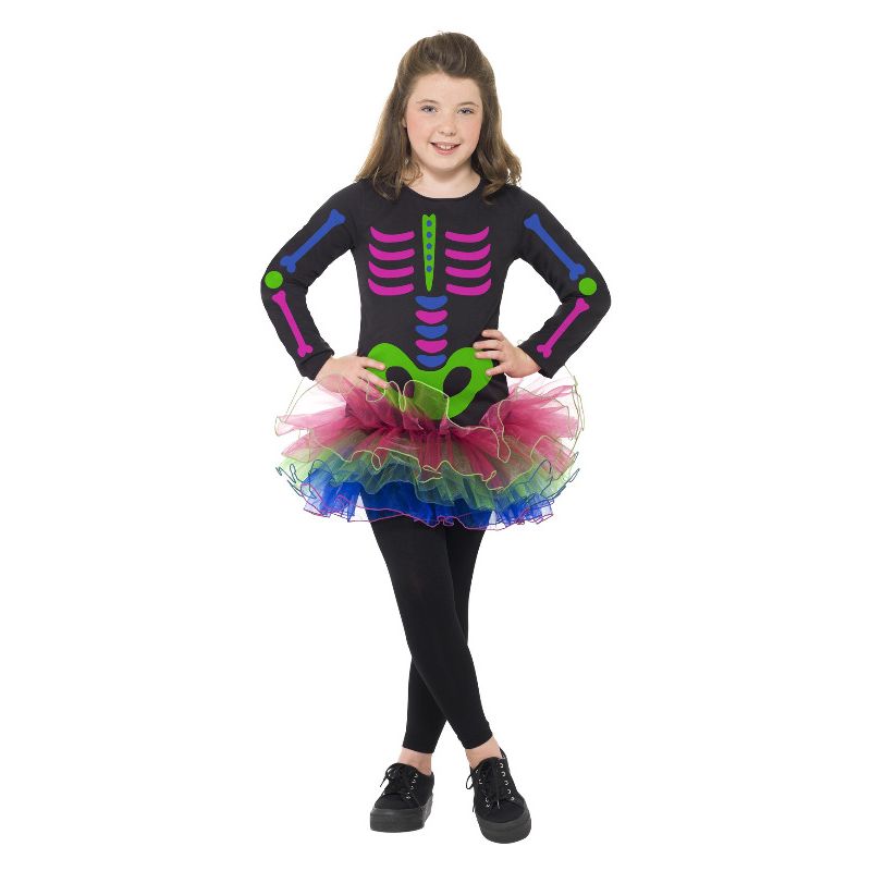 Neon Skeleton Girl Costume Neon Multi-Coloured Child 1