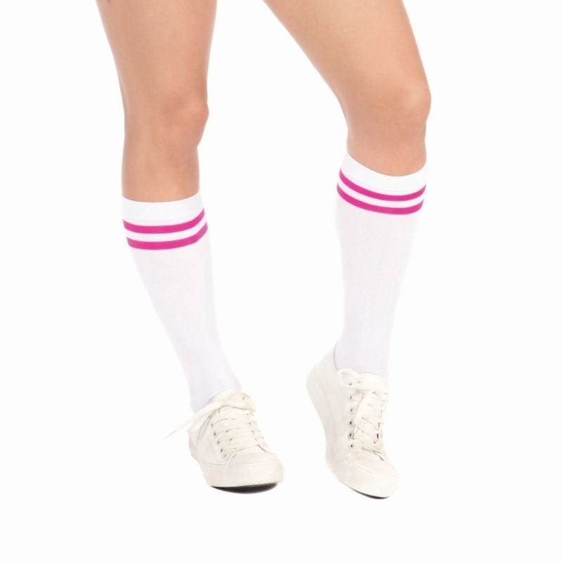 Neon Tube Socks White with Pink Stripe 1