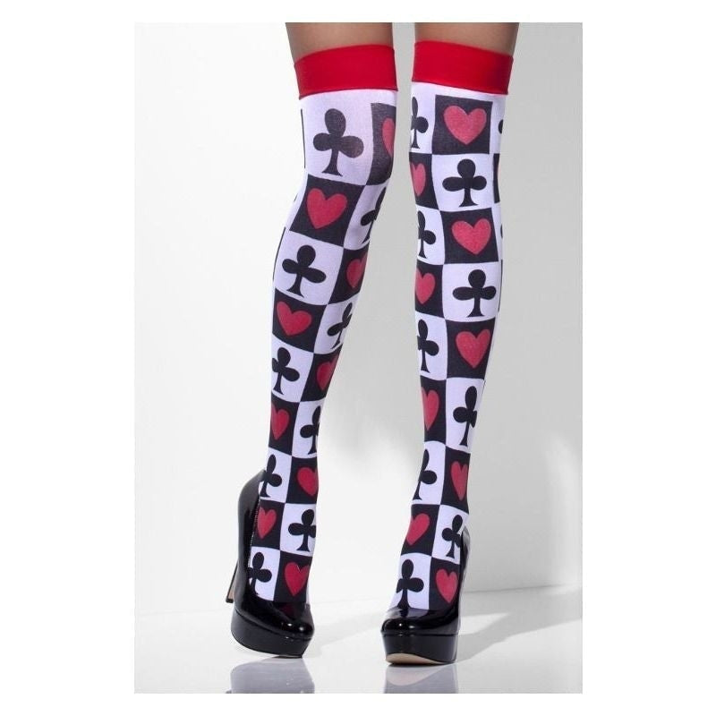 Opaque Hold Ups Adult White Poker Pattern Wonderland Costume Accessories 2