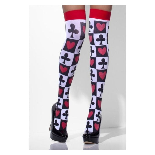 Opaque Hold Ups Adult White Poker Pattern Wonderland Costume Accessories 2