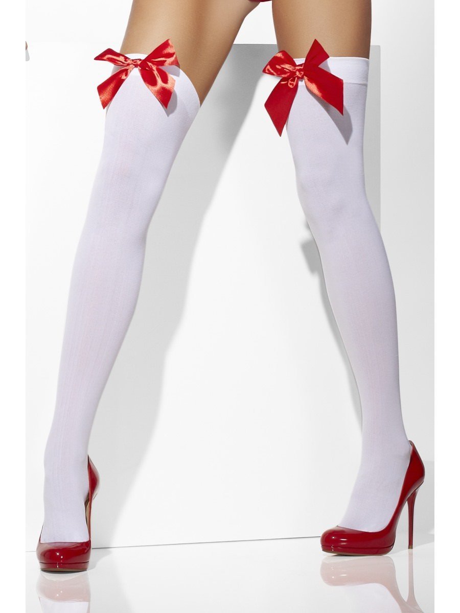 Opaque Hold Ups Adult White Red Bows Costume Accessory 2