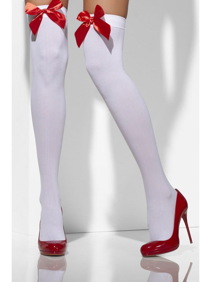 Opaque Hold Ups Adult White Red Bows Costume Accessory