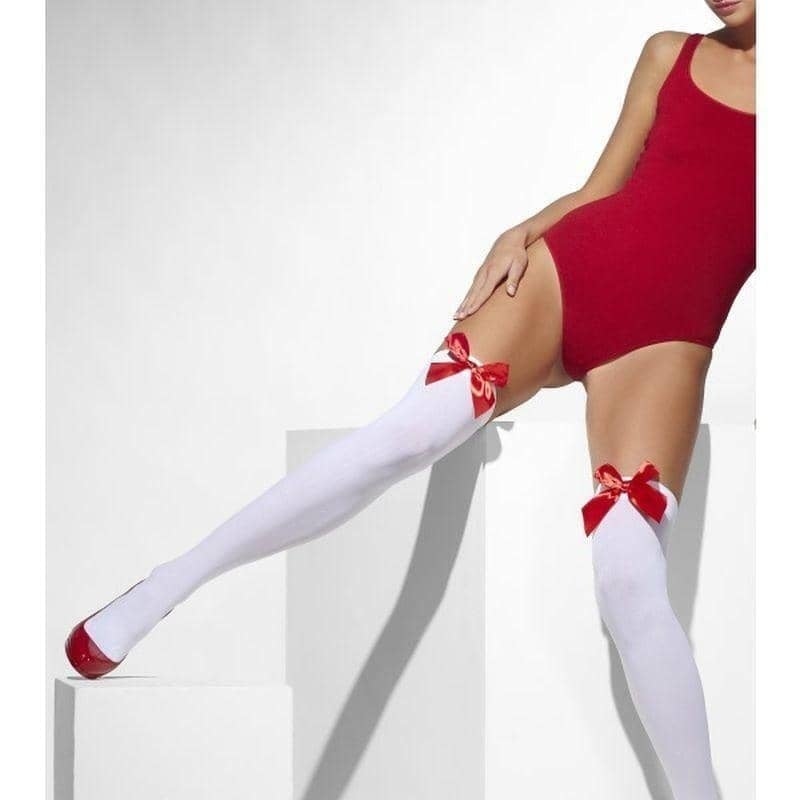 Opaque Hold Ups Adult White Red Bows Costume Accessory 1