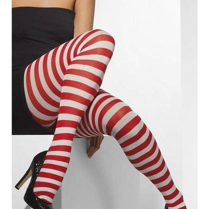 Opaque Tights Adult Red White Striped Xmas Costume Accessory 3