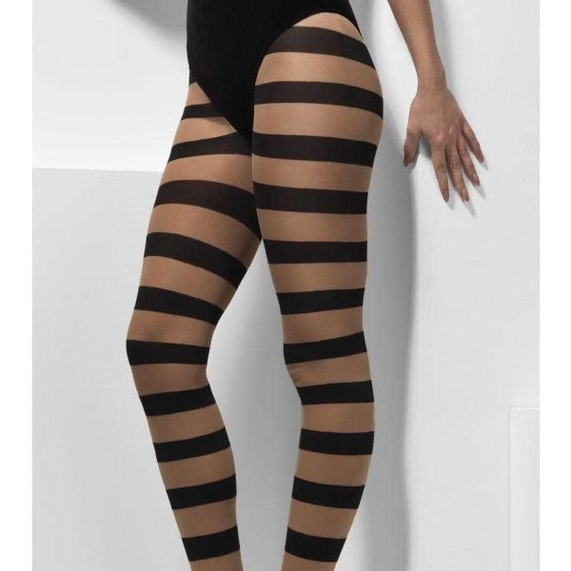 Opaque Tights Glam Witch Adult Nude Black Striped 1