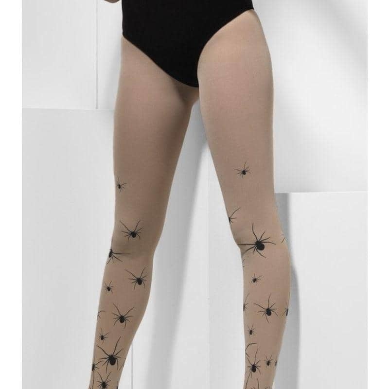 Opaque Tights with Spiders Adult Nude Black Halloween Accessory 1