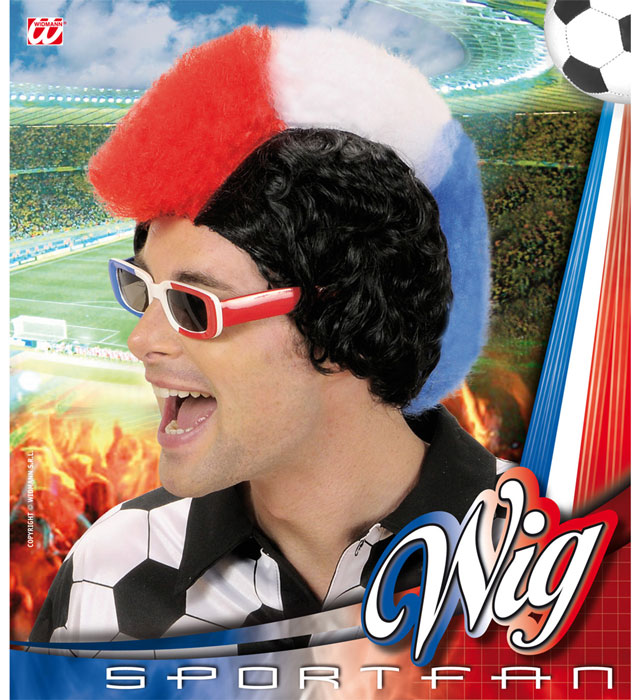 Blue - White - Red Supporter Man Wig In Box