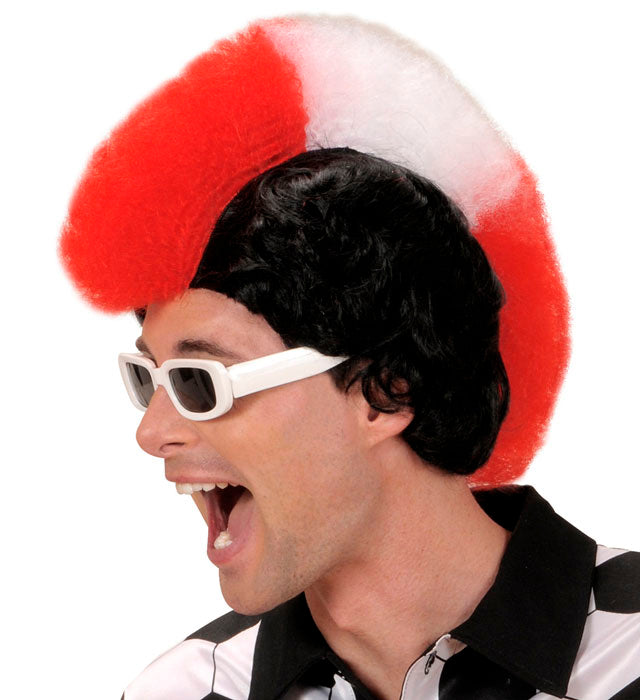 Red - White - Red Supporter Man Wig In Box