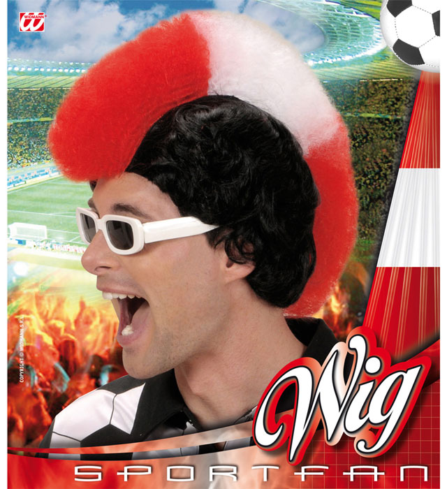 Red - White - Red Supporter Man Wig In Box