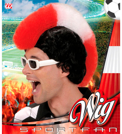 Red - White - Red Supporter Man Wig In Box