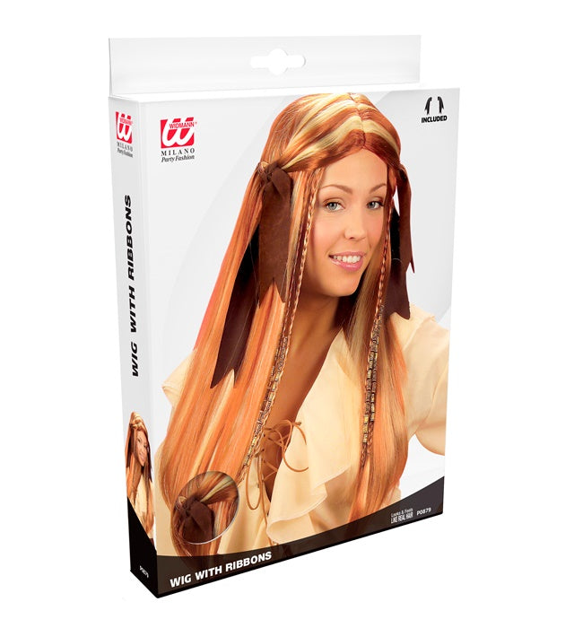 Caribbean Pirate Wench Wig With Suedette Ribbons In Box