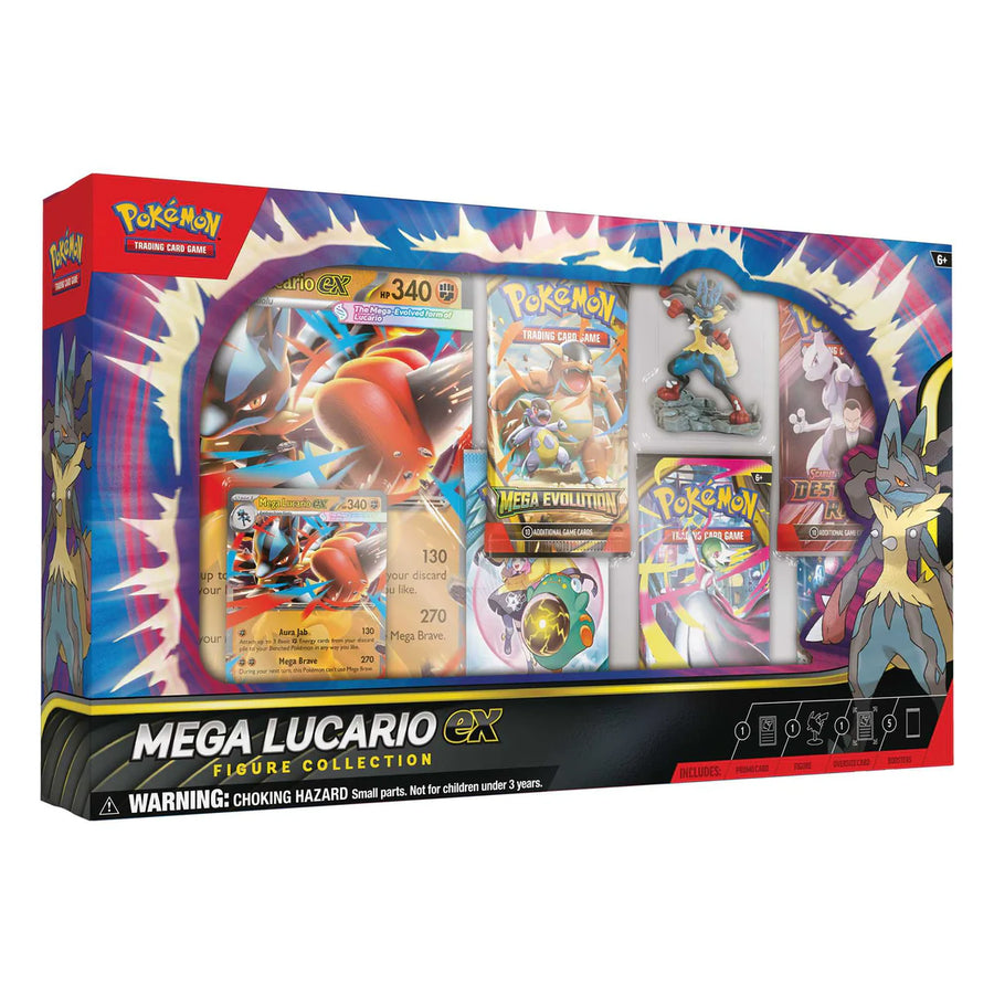 Pokémon TCG: Mega Lucario ex Figure Collection (1 Etched Foil Promo Card, 1 Oversize Promo Card, 5 Booster Packs & 1 Mega Lucario Figure)