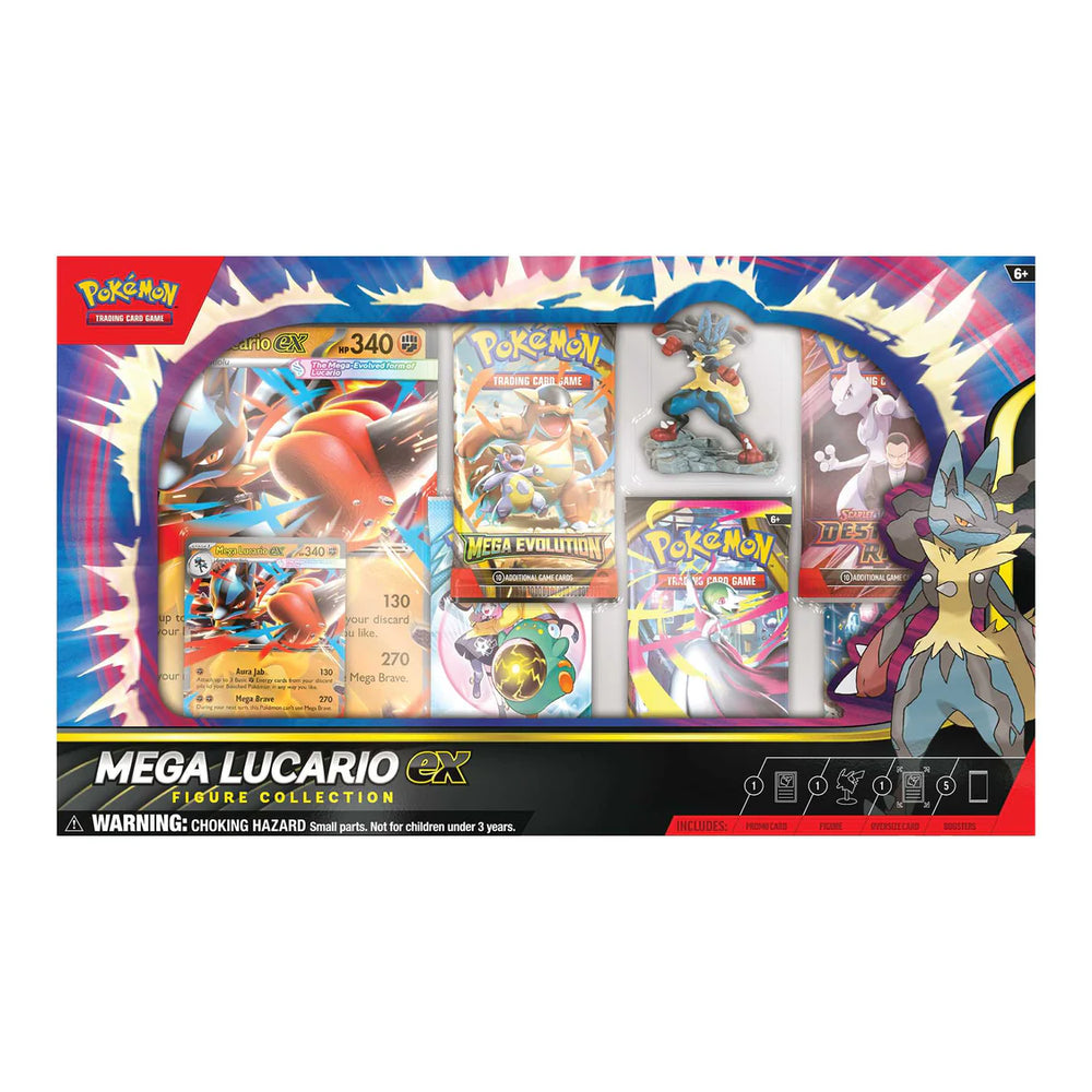 Pokémon TCG: Mega Lucario ex Figure Collection (1 Etched Foil Promo Card, 1 Oversize Promo Card, 5 Booster Packs & 1 Mega Lucario Figure)